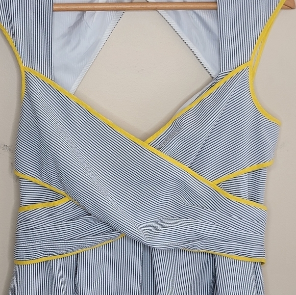 NWT Jessica H | Blue & White Striped Dress with Yellow Trim Size 14 - Picture 2 of 6